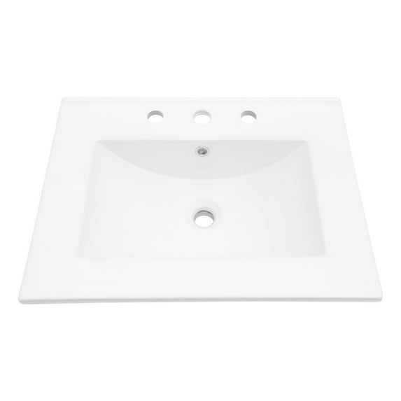 24"X18" White Rectangular Single Vanity Top with 3 Faucet Hole and Overflow(Sink Only),White Ceramic Bath Faucets Bathroom Vanities