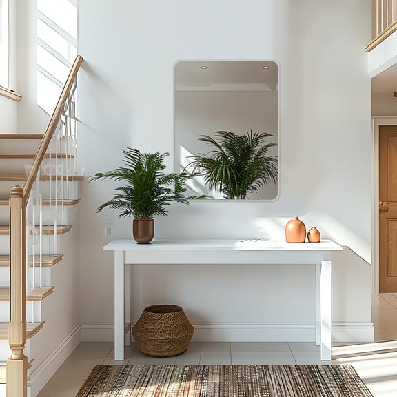 24”X36” Silver Bathroom Mirrors for Vanity, Rounded Rectangle Brushed Silver Metal Frame Mirror, Anti-Rust, Tempered Glass, Hangs Horizontally or Vertically