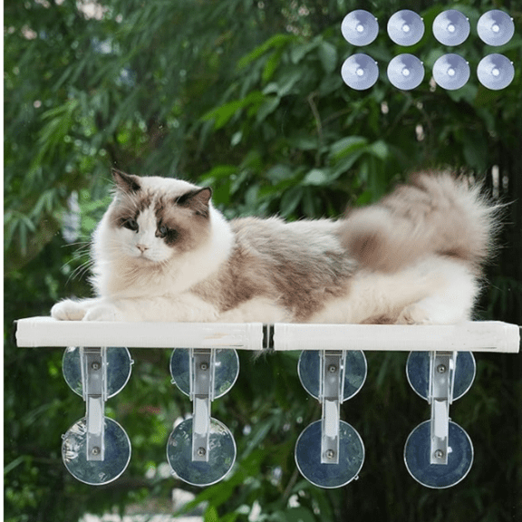 24"XL Cat Window Perch=12" Duo Pac Step=2 Mini Stand for Narrow Space,Vertical Gym Set,8+8 Suction Cup,Hold Up 80LB,Foldable Cordless Underneath Support,Textilene Seat Bed,Easy Clean&Dry-White