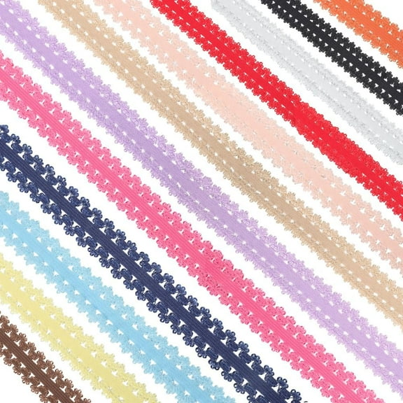 24 Yards 12 Colors Picot Elastic Ribbon Stretch Lace Trim 7/8 inch Colorful Loop Soft Frilly Elastic Trim Headband Lingerie Webbing Crocheted Cord Trimming for DIY Sewing Crafts Mixed Color