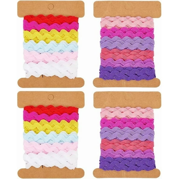 24 Yards 2 Styles RIC Rac Ribbon Trim 1/4 inch(7.5mm) Wave Ribbon Bending Fringe Trim Woven Fabric Sewing Lace for DIY Sewing Crafts Clothes Dress Embellishment Gift Wrapping Party