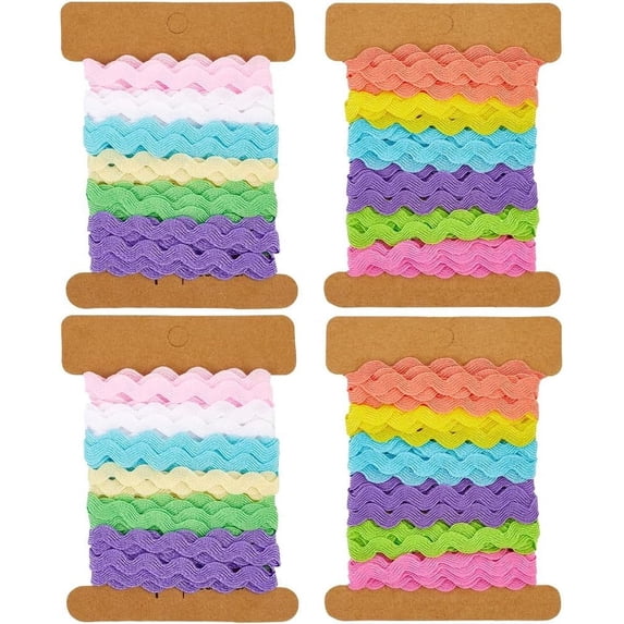 24 Yards 2 Styles Rac RIC Trim 1/4 inch(7.5mm) Wave Ribbon Bending Fringe Trim Woven Fabric Sewing Lace for DIY Sewing Crafts Clothes Dress Embellishment Gift Wrapping Party