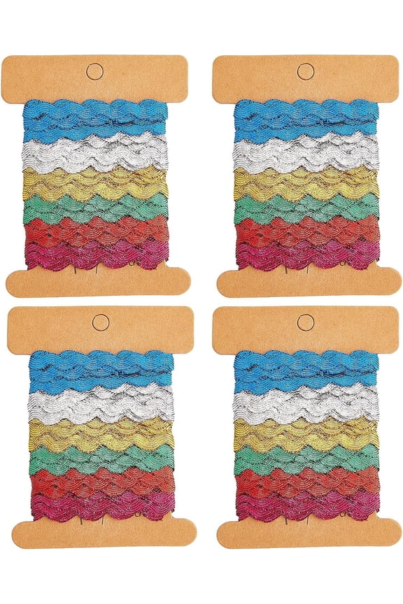 24 Yards 6 Colors Wavy Bending Ribbon RIC Rac Webbing Edge Trim Embroidery Curved Lace Clothing Dress Accessories Rick Rack Fringe for Sewing Home Party Wedding Decoration Lace Ribbon Craft for DIY