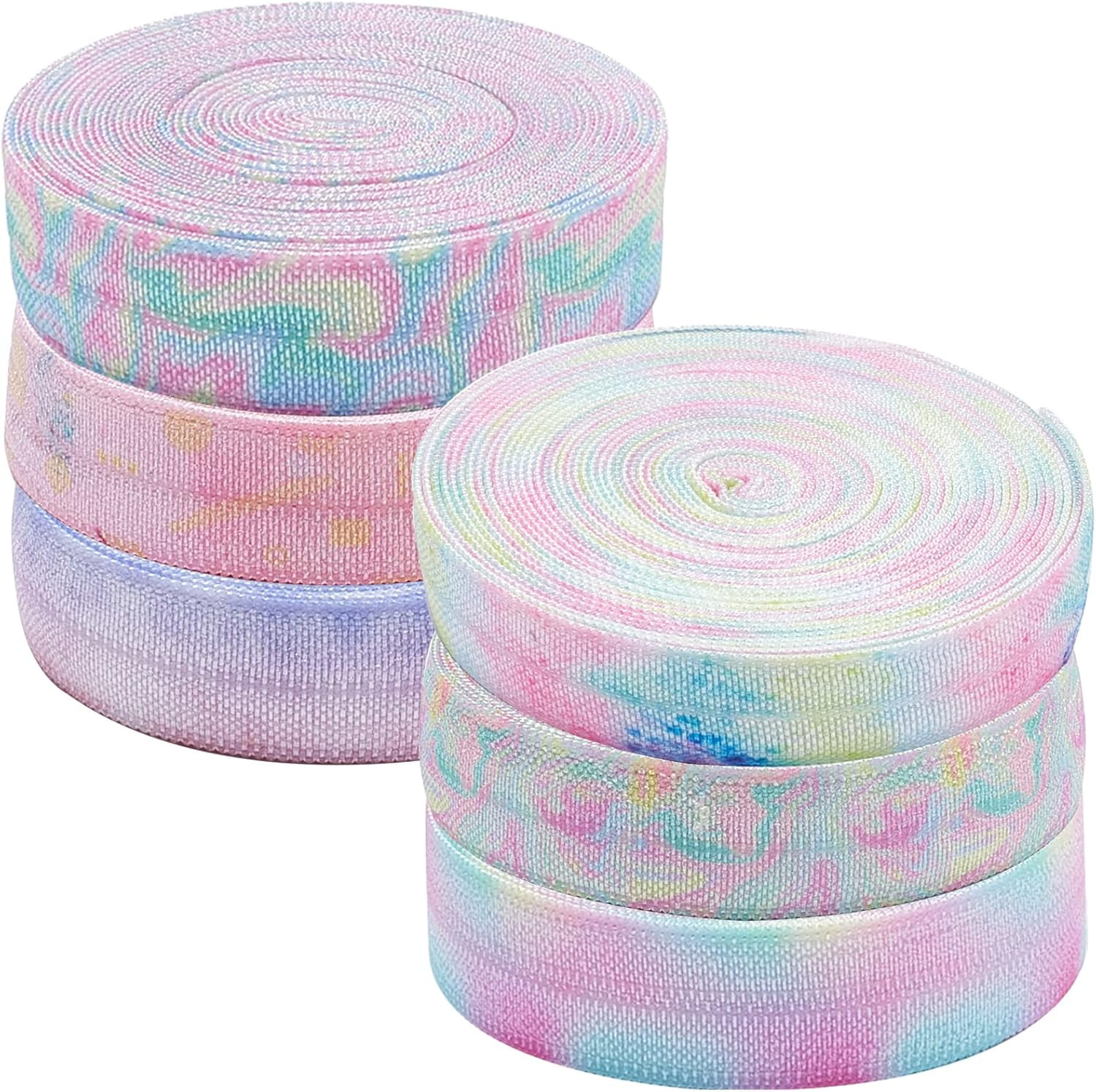 Strachy Loop Ribbon 24 Yards 6 Styles Rainbow Fold Over Elastic Ribbon 5/8''Spandex Fabric ...