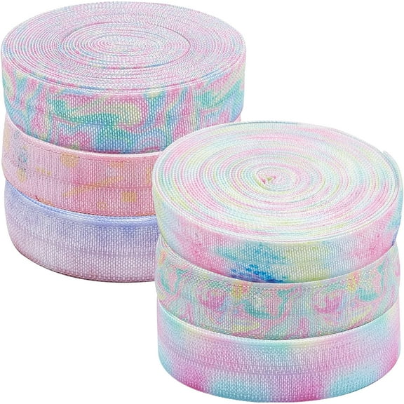 24 Yards 6 Styles Rainbow Fold Over Elastic Ribbon 5/8''Spandex Fabric Band Pastel Stretch Foldover FOE Headband Trim Stretchy Waistband Ribbon Cord for Sewing Hair Ties DIY Sewing Crafts 1bag