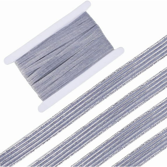24 Yards Light Grey Elastic Band 0.3" Glitter Metallic Ribbon Flat Elastic Strap Stretch Ribbon Elasticity Knit Rubber Cord Webbing Garment Accessories