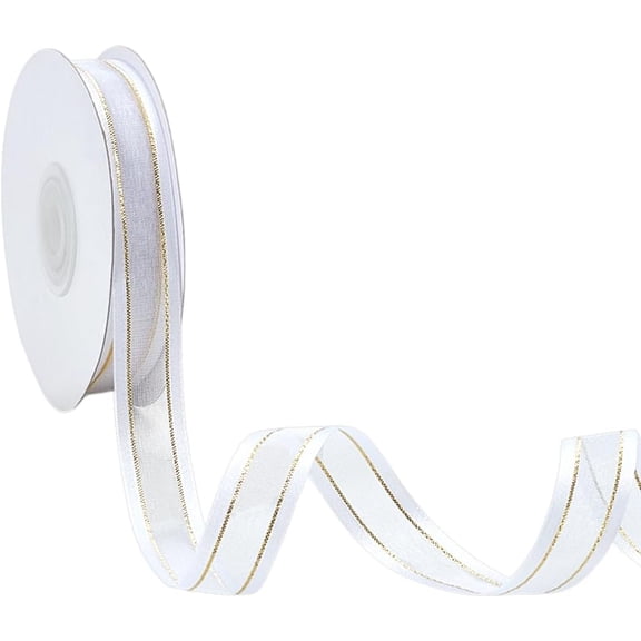 24 Yards Sheer Satin Edge Metallic Ribbon Polyester Organza Ribbon 5/8 Inch Apparel Embellishment for Cloth Dress Sewing Accessories Gift Wrap Floral Decor Arts and Craft White making