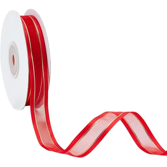 24 Yards Sheer Satin Edge Metallic Ribbon Polyester Organza Ribbon 5/8 Inch Apparel Embellishment for Cloth Dress Sewing Accessories Gift Wrap Floral Decor Arts and Craft Red making