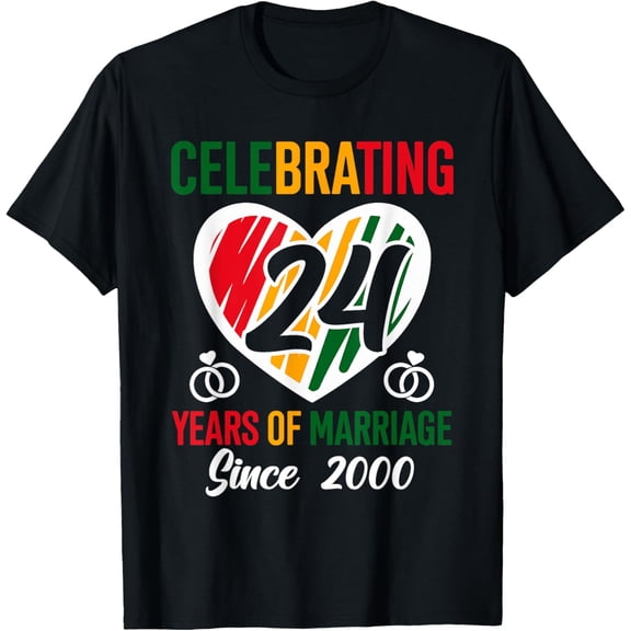 24 Years of Marriage Married Couple 24th Wedding Anniversary T-Shirt100% cotton