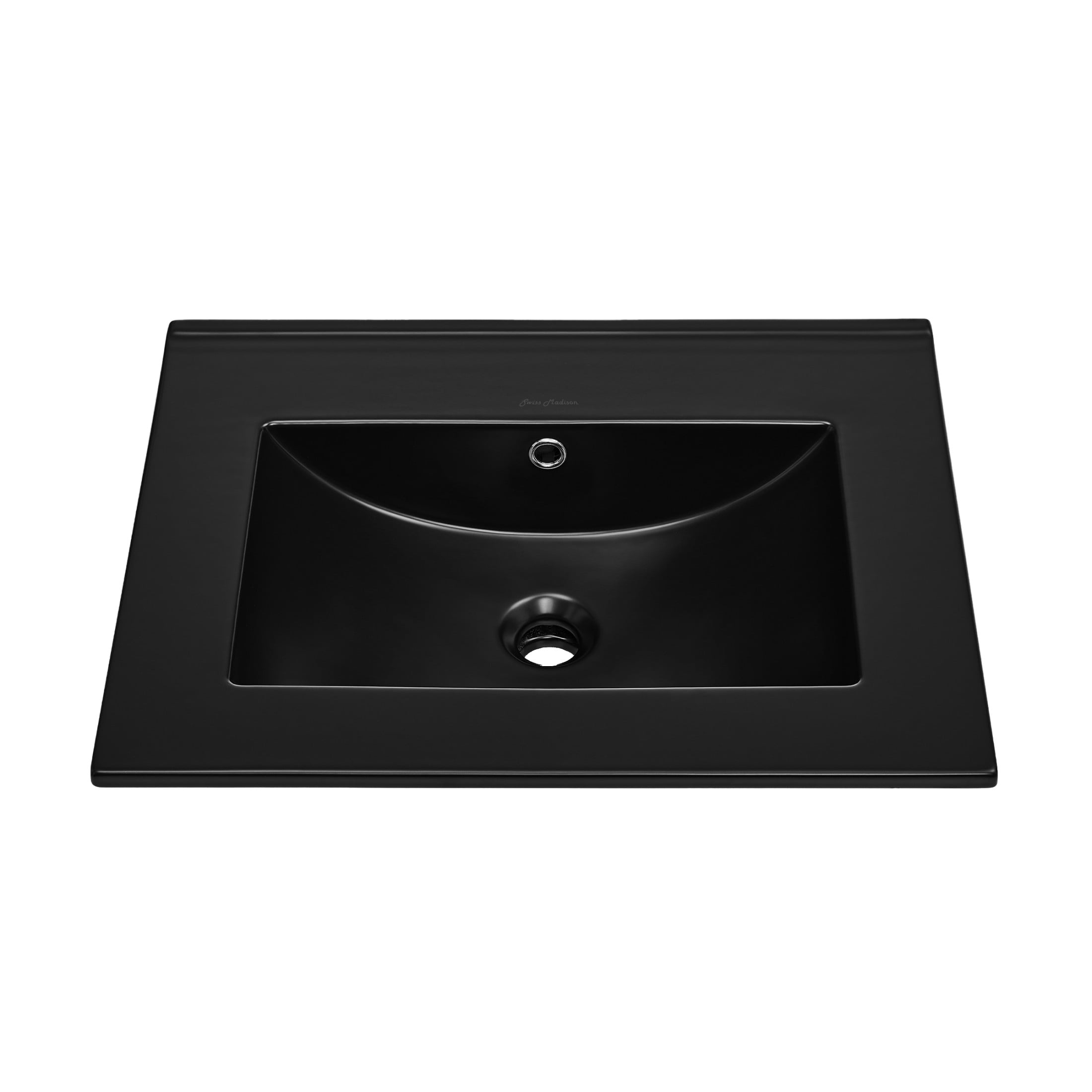 24" Zero Hole Vanity Sink Top in Glossy Black