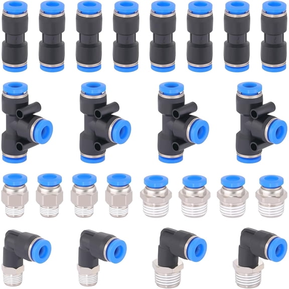 24 count 1/4" Quick Connect Air Line Fittings Kit 1/8" 1/4" Pneumatic Push Lock Air Fittings Push to Connect & NPT Thread Air Hose Fittings Quick Release Airline Fitting Kit