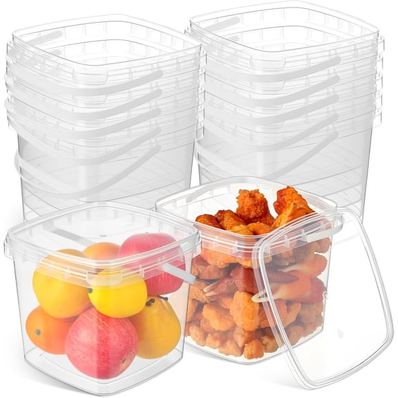 24 count 101 oz Square Deli Containers with  and Handle Clear Plastic  Containers  Space Saver Restaurant Stackable Buckets for Meal  Prep Kitchen Party Supplies