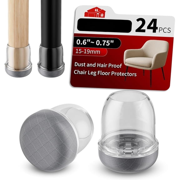 24 count Chair Floor Protectors, Chair Caps, Protectors Covers for Hardwood Floors & Carpet, Pet Dust & Hair Proof Chair Pads - For Dining Table Chair, Clear S Fit(0.6"-0.75")