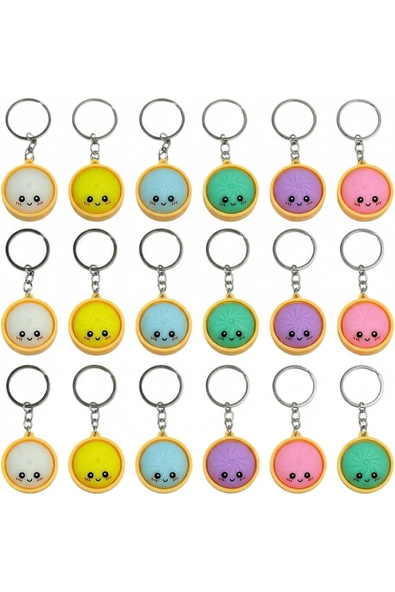 24 count Cute Dumpling Keychains Bulk with Steamer Keyrings Ornaments Bag Charms Pendants for Prizes Party Favor (Colorful Keychains)