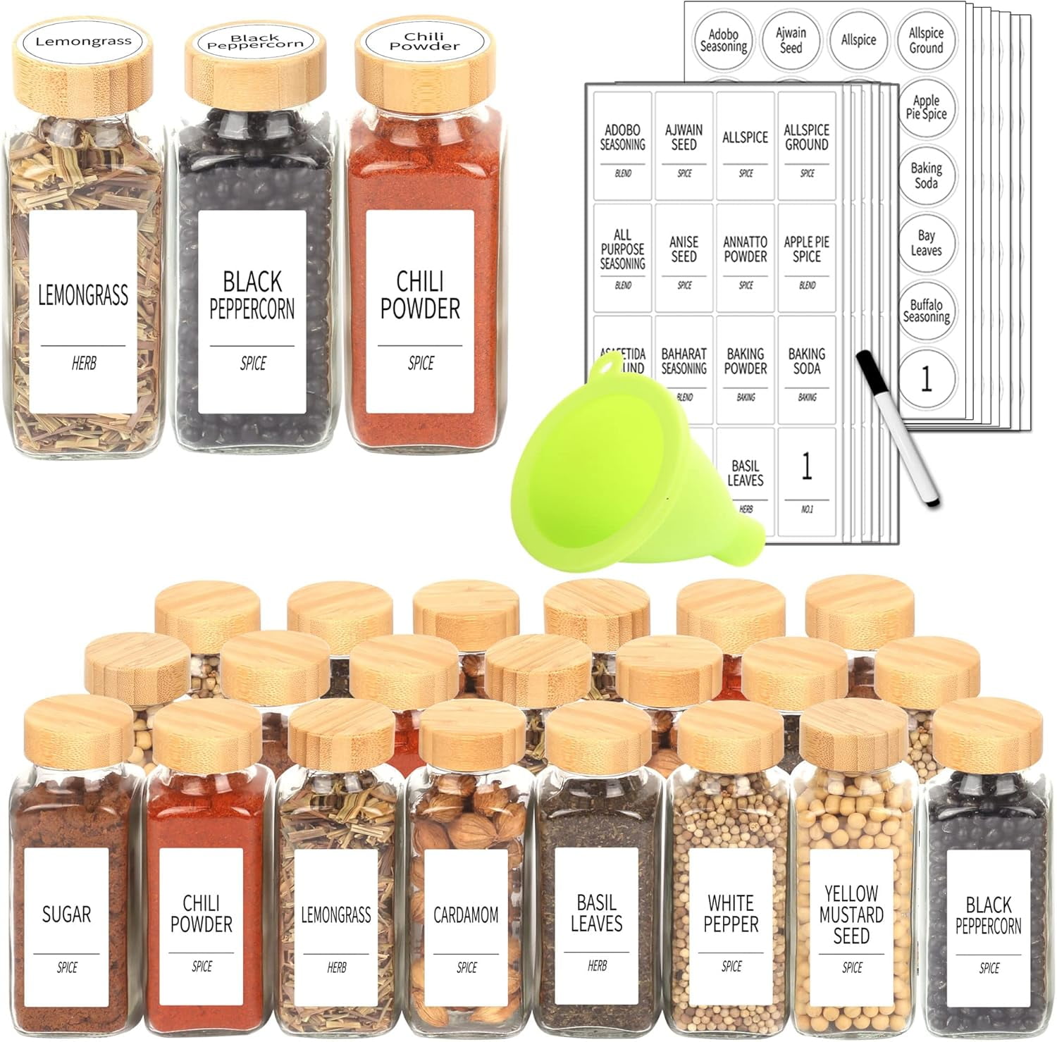 24 count Glass Jars with Labels, 8 oz Bottles with , Empty Shaker ...
