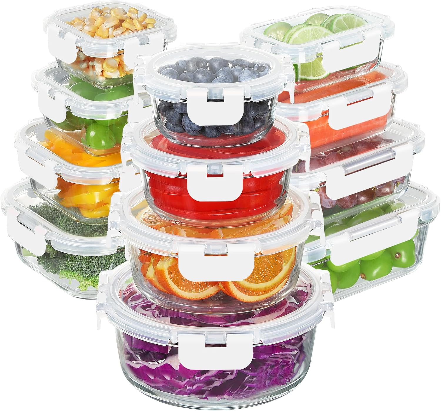 24 count Glass Storage Containers with , Airtight Glass Meal Prep ...