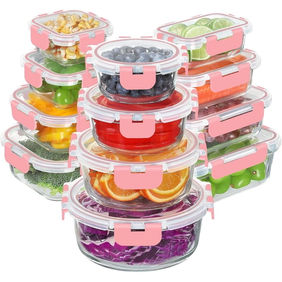 24 count Glass  Storage Containers with , Airtight Glass Meal Prep Containers for Kitchen,  Lunch Box, Microwave and Freezer Safe,