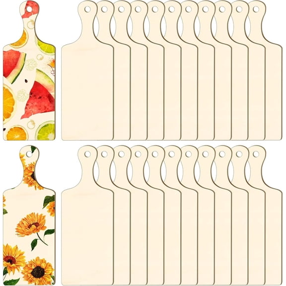 24 count Mini Board with Handle Wooden Chopping block Paddle Unfinished Mini Cheese Small Serving board Cooking Butcher Block for Crafts Vegetable Kitchen Decor(Small)