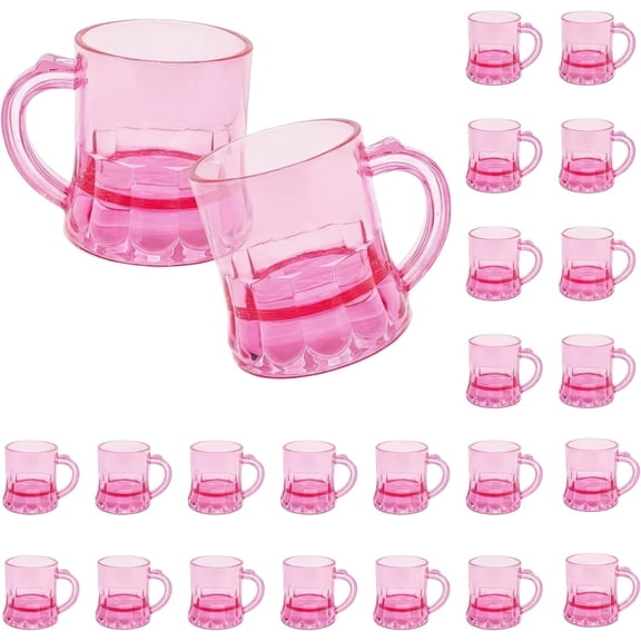 24 count Mini Plastic Mug Bulk 1 oz 30ml Shot Glasses with Handles Miniature Tasting Cups for Birthday Bachelorette Festival Party Supplies
