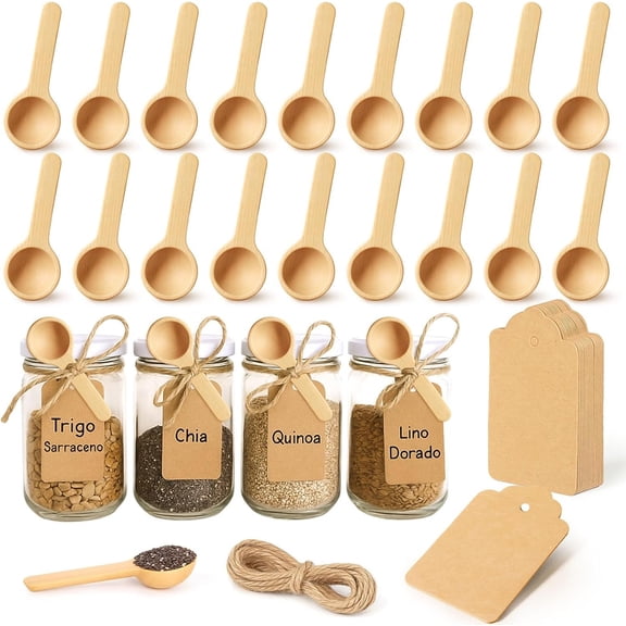 24 count Mini Wooden Spoons, 3 Inches Small Bath Salt Spoon Wooden Little Teaspoons for Sugar Scrub Jars Condiments Jam
