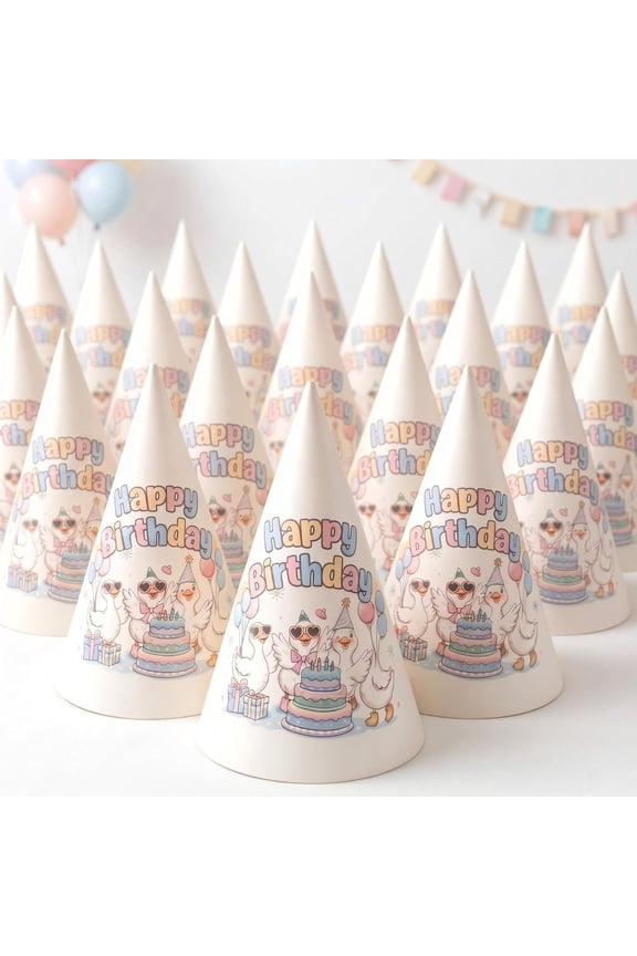 24 count Silly Goose Birthday Party Hats Classroom Happy Birthday Decorations for Students Pre-assembled Cone Hats Pastel Photo Props for 1st Silly Goose Themed Party Supplies(Classic)