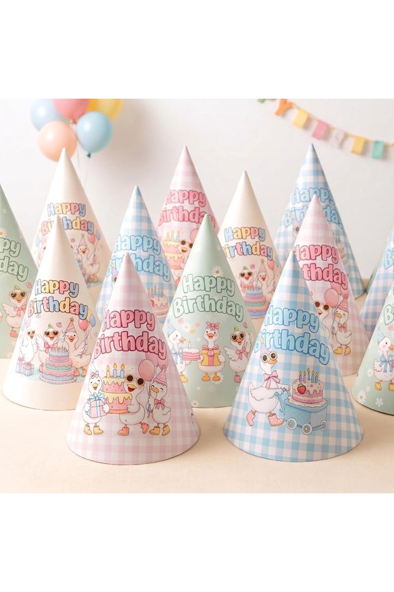 24 count Silly Goose Birthday Party Hats Classroom Happy Birthday Decorations for Students Pre-assembled Cone Hats Pastel Photo Props for 1st Silly Goose Themed Party Supplies ()