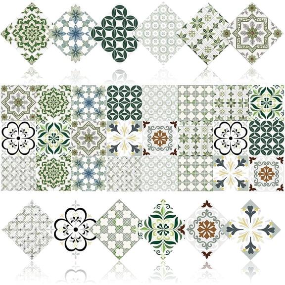 24 count Talavera Peel and Stick PVC Tile Stickers -  Backsplash Wall  for Kitchen & Bathroom Removable Vinyl Tile  Easy DIY  Decor (Style A, 4x4 Inch)