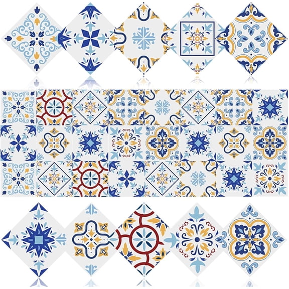 24 count Talavera Peel and Stick PVC Tile Stickers - Backsplash Wall for Kitchen & Bathroom Removable Vinyl Tile Easy DIY Decor (Style B, 4x4 Inch)
