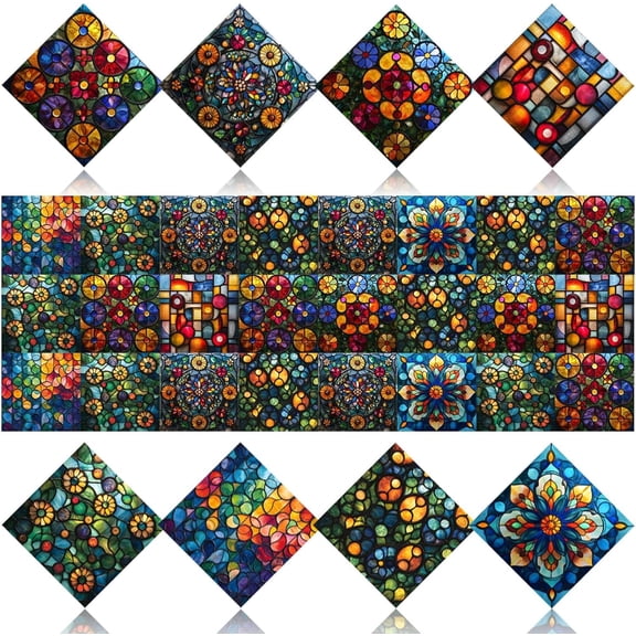 24 count Talavera Peel and Stick PVC Tile Stickers - Backsplash Wall for Kitchen & Bathroom Removable Vinyl Tile Easy DIY Decor (Style D, 4x4 Inch)
