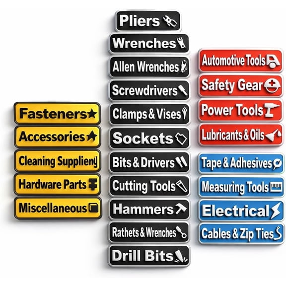 24 count Tool Box Labels, Toolbox Labels, Labels for Tool Box Drawers, Tags for 4-Color Differentiation Lables