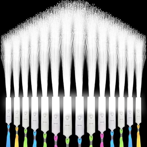 24 count White LED Fiber Optic Wands, Wedding & Party Supplies, Glow & Flashing Wands for Glow Party, Bar DJ, Halloween & Year