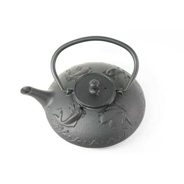 24 fl oz Black Fancy Carp Fish (Koi) Japanese Cast Iron Teapot + Infuser Filter F15591