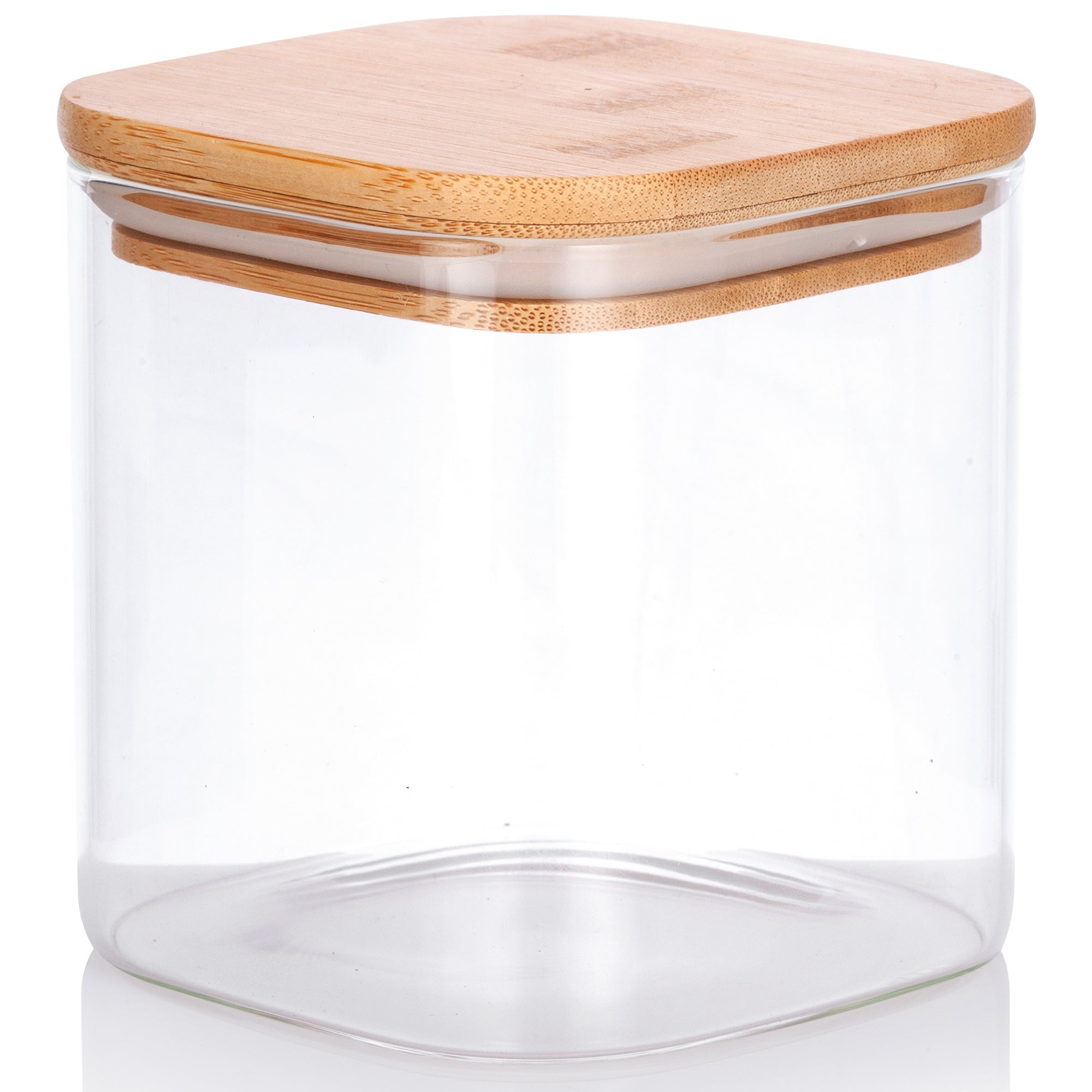 24 fl oz Clear Square Glass Premium Borosilicate Jars Bamboo Silicone  Sealed Lid (6 Pack) 