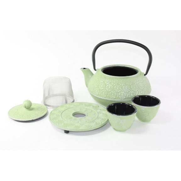 24 fl oz Green Primula Japanese Iron Teapot Tetsubin Infuser Tea Set F15648