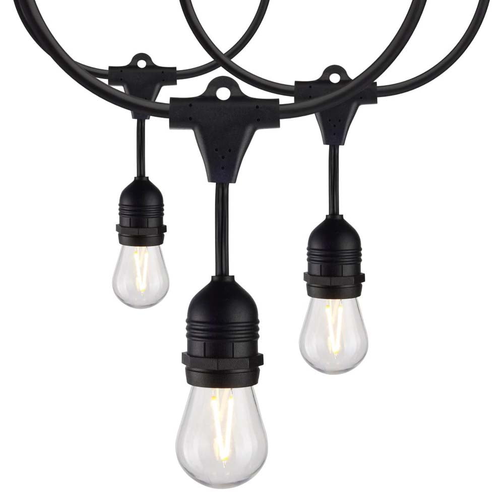 24-Foot Black LED Outdoor String Lights with Warm White Bulbs