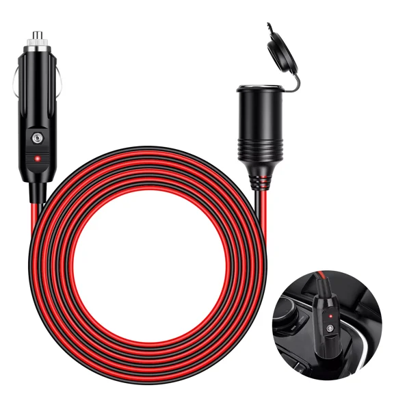 24 ft Car Cigarette Lighter Socket Extension Cord Cable Heavey Duty Adapter 12V