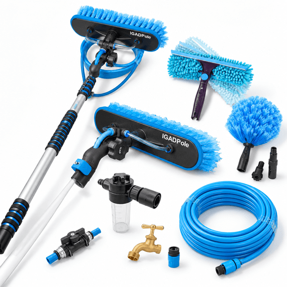 24 ft Pole Water-fed Cleaning Kit with 10 inch Brush, Squeegee, and ...