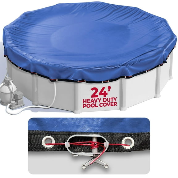 24 ft Round Premium Pool Cover for Above Ground Pools, Heavy Duty Winter Pool Cover, Royal Blue