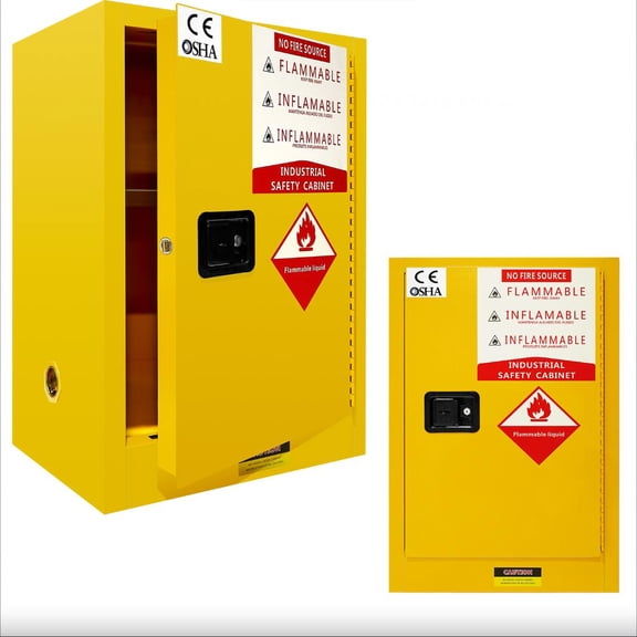 24 gallon Yellow Fireproof Flammable Cabinet, Double-Walled Explosion Proof Chemical Cabinet, OSHA Compliant Safety Cabinet for High-Risk Industrial Sites