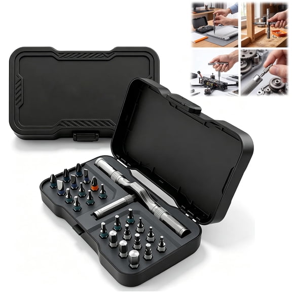 24-in-1 Magnetic Screwdriver Multi Tool Set T-Handle Ratchet Flexible Shaft Ergonomic Grip Portable Case for Home Repair