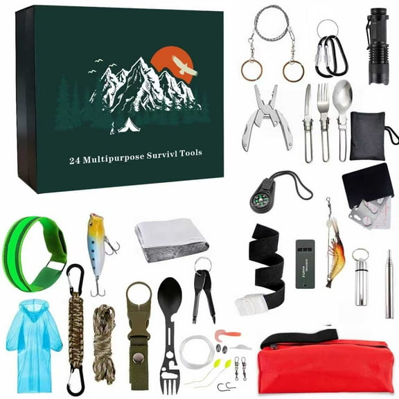 24-in-1 Multipurpose Survival Tool Kit for Outdoor Enthusiasts