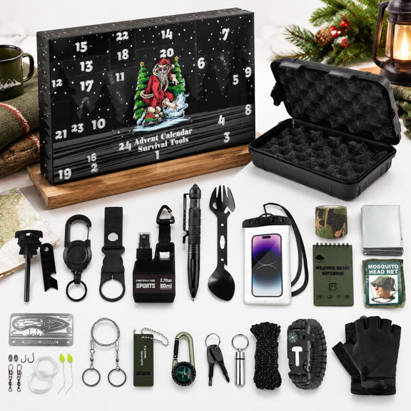 24-in-1 Outdoor Adventure Tool Kit Advent Calendar 2026, Black