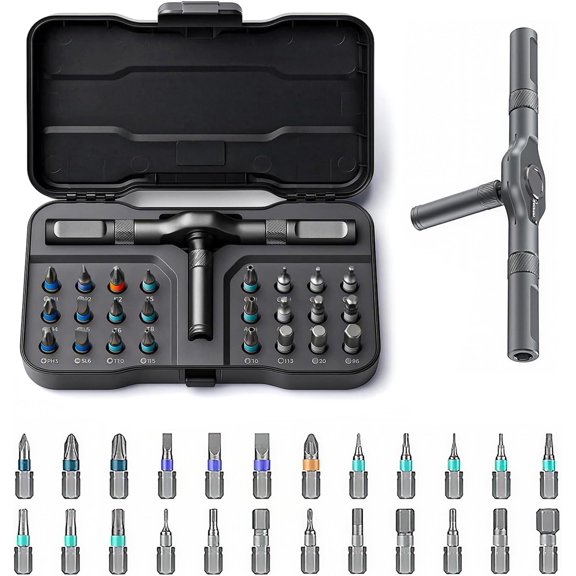 24 in 1 Ratchet Set, Multi Bit DIY Set with Detachable Ratchet Handle, Portable Precision Repair Tool Kit for Furniture, Electronics, Bicycle