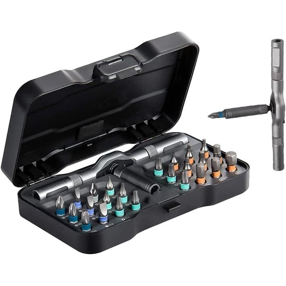 24 in 1  Set, Rotating  Set, Multi-Purpose Ratchet Wrench S2  Bits with Detachable T Ratchet Handle Repair Tool Kit