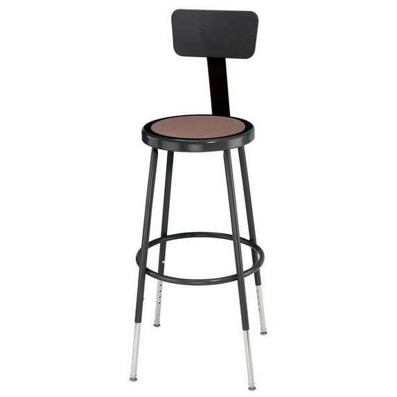 24 in. Adjustable Black Round Hardboard Lab Stool with Backrest