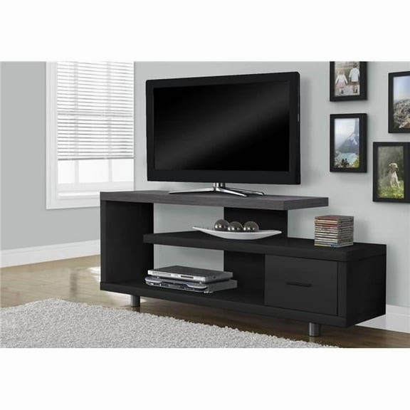 24 in. Black Particle Board, Hollow Core, Metal TV Stand with a Drawer