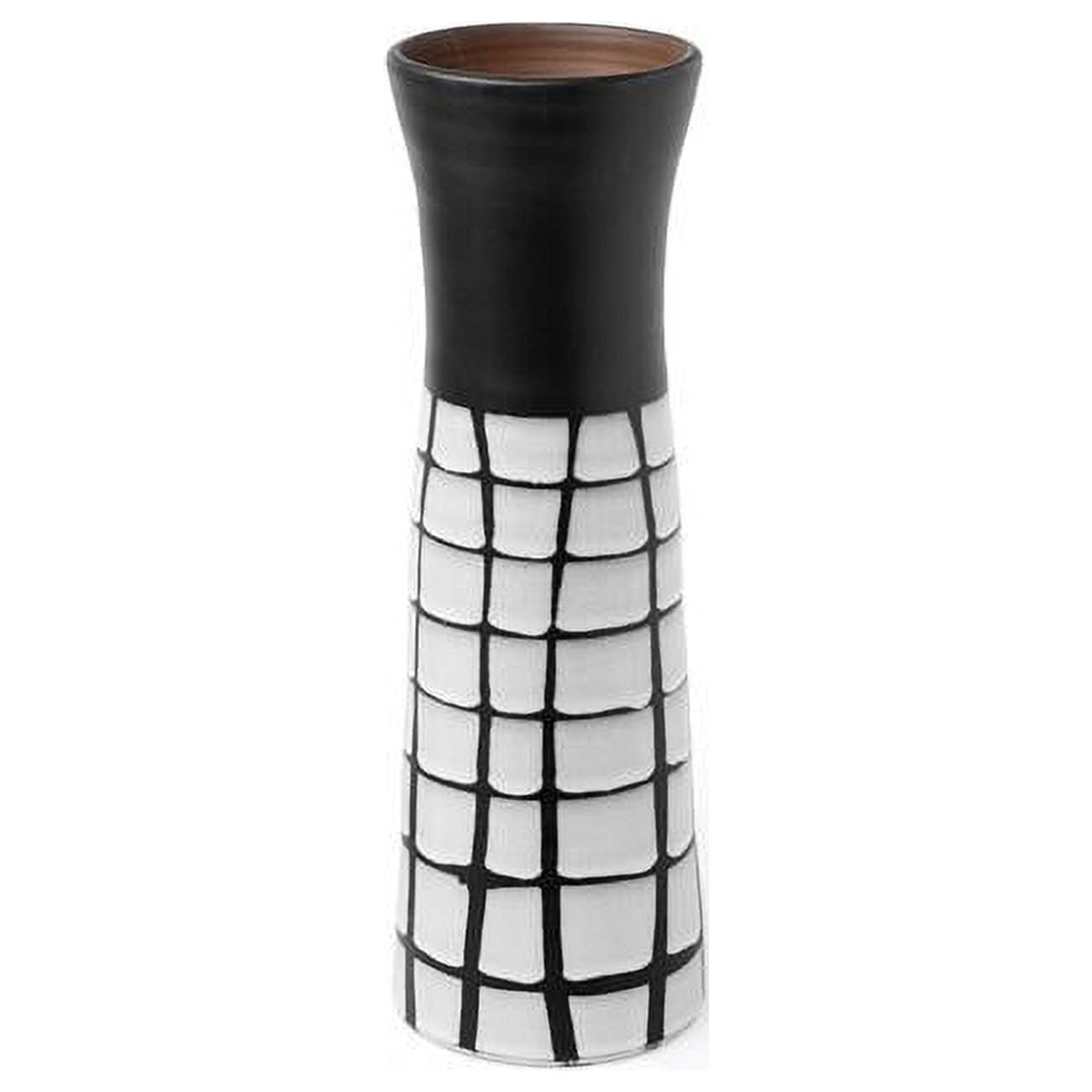 24 in. Black & White Modern Grid Ceramic Vase