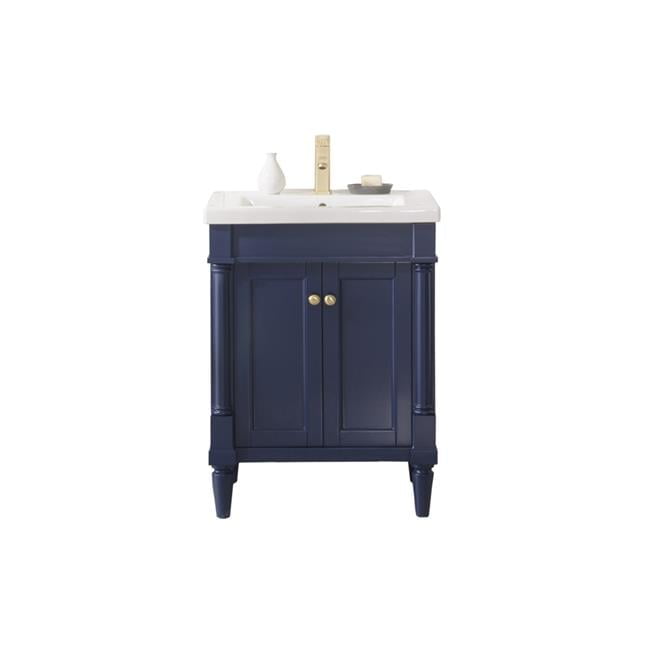 24" Navy Composite Freestanding Vanity with White Ceramic Top