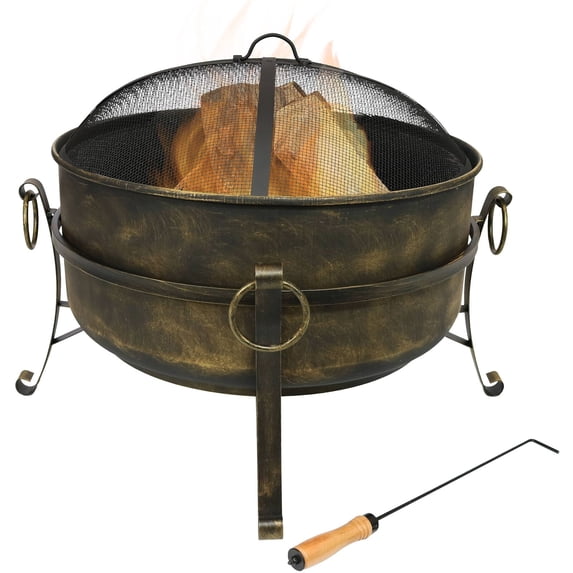 24 in Cauldron Steel Fire Pit with Spark Screen, Poker, and Grate