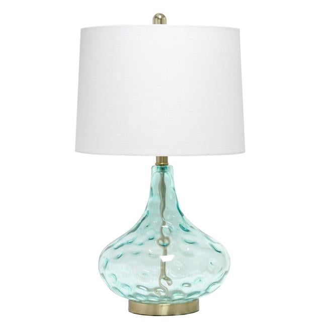 Lampe De Table En Verre Bleu Foncé 24 Pouces Avec Abat-Jour Blanc - Marque HomeRoots - Neuf